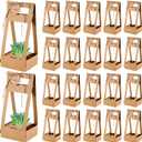 AmazingSpark 24 Pcs Succulent Wrap Bags with Thank You Cards Bulk - Mini Kraft Paper Succulent Gift Box for 2 Inch Pots for Party Favors, Baby Shower, Guests Plant Lovers Gifts (Classic)