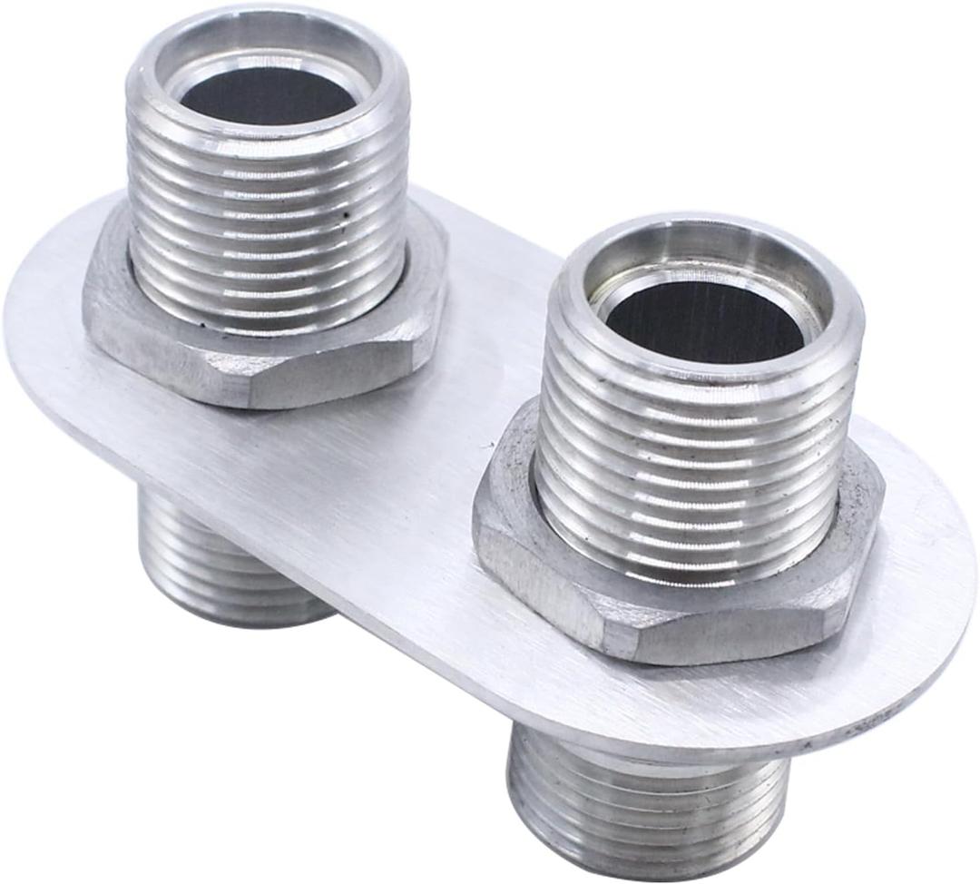 A/C Bulkhead,2-Port Billet Aluminum Heater Bulkhead Connector Hot Rod(Silver)