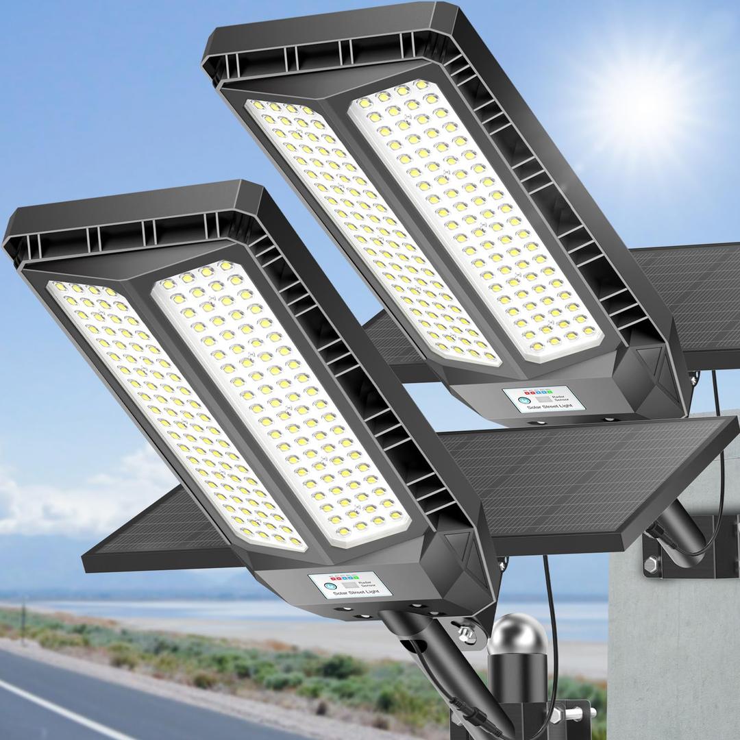 Deepn Solar Lights Outdoor, 8000W Solar Street Lights Outdoor Waterproof Dusk to Dawn LED Security Flood Light with Motion Sensor and Remote Control for Pathway, Entryway & Yard, 1 Pack