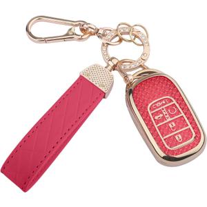 for Honda Key Fob Cover, Soft TPU Keys Protector Bling Key Fob Keychain for 2022 2023 Accord Civic HR-V CR-V Pilot Smart Key Case, Gold Red