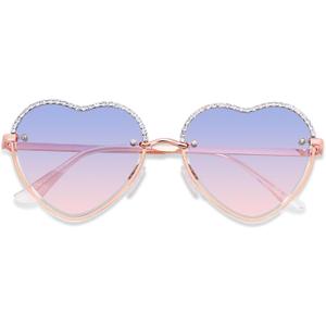 ANDWOOD Trendy Heart Shaped Sunglasses Womens Rhinestone Love Eye Sun glasses Metal Lovely Fashion Diamond Sunnies
