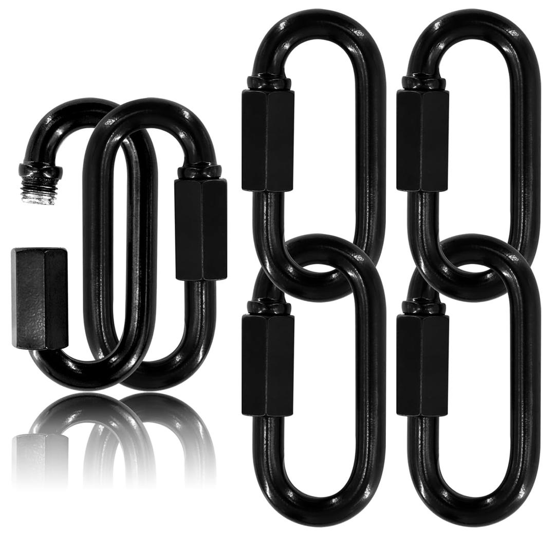 3" Chain Quick Links, 6Pcs 5/16" Heavy Duty Carabiner, 1600 LBS Capacity, High Strength Anti-Rust Chain Connector for Hammock Hanging, Camping, and Hiking (Black)