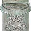 Metal Vintage Mailbox Wall Mount for Front Porch, Decorative Mailboxes for Outside, 15.5" H X 10.5" W X 4" D (Antique Blue)