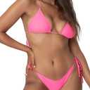 Women Brazilian Bikini Two Piece Triangle Set Tie String Spaghetti Strap Thong Swimsuits (Pink, M)
