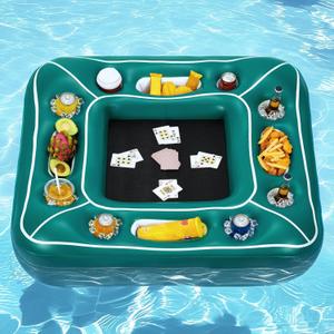 WERNNSAI Floating Pool Card Table Inflatable Drink Snack Holder with Waterproof Playing Cards & 2 Foam Inserts 40 Floating Game Tray for Pool or Beach Party Summer Fun Accessory for Adults & Family