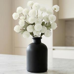 Lifewit 5 Pcs White Artificial Flower for Vase, Faux Silk Mums Ball with Long Stems for Home Decor, Wedding, Bulk Fake Small Chrysanthemums for Floral Arrangement, Pom Pom for Bouquets Centerpieces