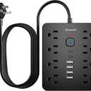 Bawmwim Surge Protector Power Strip, 8 Outlets(1250W/10A), 6 USB Charging Ports(2 USB C), 6FT Flat Plug Extension Cord Outlet Extender with Overload Protection, ETL Certified for Office, Dorm Room