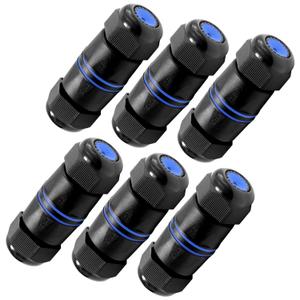 VCELINK Waterproof RJ45 Coupler IP68 Short Profile, Cat6/Cat5E/Cat5 Waterproof Ethernet Connector Shielded, Outdoor Network LAN Cable Extender PoE 6-Pack, 3.23in (Blue)
