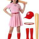 Treyrea Baseball Costume Girls Baseball Dress Uniform With Baseball Cap for Halloween Size 130
