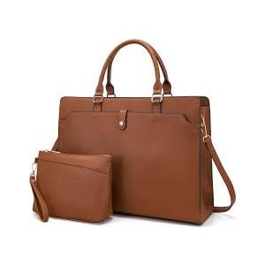 YZAOLL 15.6 Inch Laptop Bag for Women,Lightweight Vegan Leather Work Tote with Clutch Purse,Waterresistant Business Briefcase  Large Capacity Office Bag for Travel,College Essentials(Gift),Brown