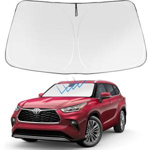 Proadsy 2025 Upgrade Windshield Sun Shade Custom Fit Highlander 2020-2024 2025 4-Layer Foldable Front Sunshade Protector Sun Visor Blocks UV Rays Keep Car Cooler