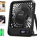 Desk Fan Battery Operated, Portable USB Rechargeable Fan, 2000mAh 180 Tilt Folding Personal Fan With Power Display, 5 Speeds Ultra Quiet Table Fan for Desktop, Home, Travel - Black