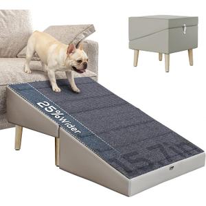 2 in 1 Ottoman Dog Ramp with 6 Fabric-Covered Anti-Slip Grip Rails, Paw-Friendly Full Fabric Surface, 15.7 in Wide Stable Folding Pet Ramp Stool for Couch Bed, 4 Leveling Feet, 150 lb Capacity