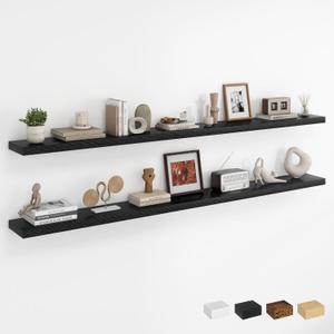 Dreamland 72Inch Floating Shelves for Wall, Rustic Wooden Black Floating Shelves for Living Room, Kitchen, Farmhouse, Deep Wall Mounted Book Shelf, Wood Storage Display Shelf for Home Decor, Set of 2