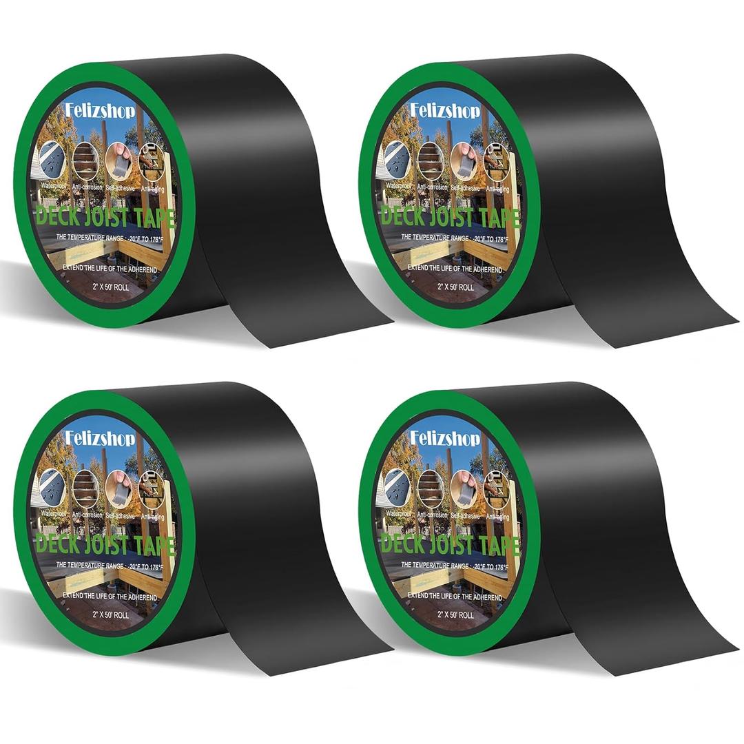 Butyl Tape,4" X 50' Joist Tape for Decking,Weather Resistance Deck Joist Tape,Waterproof Butyl Joist Tape Anti-Corrosion Flashing Tape for Decks,Beams and Wood(4 Rolls)
