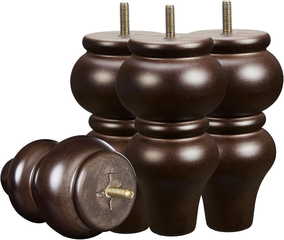 SHANJUE Wood Furniture Legs 6 inch Sofa Legs Pack of 4,Round Couch Legs Espresso Mid Century Desk Legs,Sofa Replacement Parts, for Dresser, Sideboard, Recliner, Coffee Table