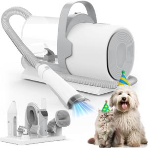 Dog Grooming Vacuum and Kit, Clipper Nail Trimmer Grinder, 2.5L Dust Cup 7 Grooming Tools 11000Pa Pet Vacuum for Shedding Grooming, Dog Hair Vacuum, Home Cleaning, PG50 Plus (Gray)