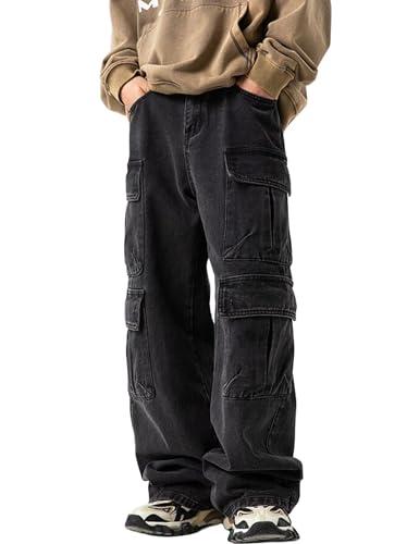 Mens Baggy Jeans Y2k Hip Hop Demin Cargo Pants Grunge Jeans Loose Fit Cargo Trousers Streetwear,Size 30