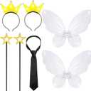 Halloween Fairy Parents Costume Funny Couple Set Include Fairy Star Wands,Wings,Crown Headbands and Tie for Men Women Party Cosplay Multicolor