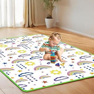 PLASKIDY Baby Play Mat (50x77x0.4 inch) Large Baby Mat for Floor Foldable Foam Playmat for playpen Anti Slip Waterproof Crawling Mat for Infants and Toddler Double Side Design