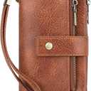 Womens Wallet Small Leather RFID Blocking Tri-Fold Large Capacity Compact Card Holder With Zipper Coin Pocket 2 ID Window (Brown)
