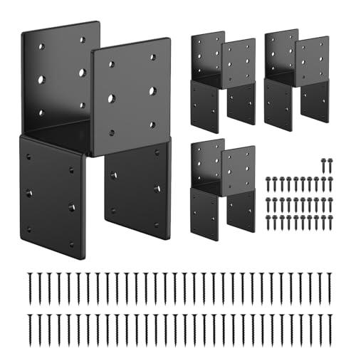 4 Pack 4x4 Heavy-Duty Post Caps Tie Bracket(Actual 3.5"x3.5"), High-Carbon Steel Wood Beam Support, Beam-Hanging Fixtures,Steel Post Anchor Connector, for Gazebo, Deck & Porch Post to Beam (Black)