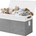 Large Toy Storage Box with Lids, Collapsible Sturdy Baby Storage Organizer Chest Bin Basket for Kids, Boys, Girls, Playroom, Nursery, Bedroom, Closet 25"x13"x16" (Gray and White)