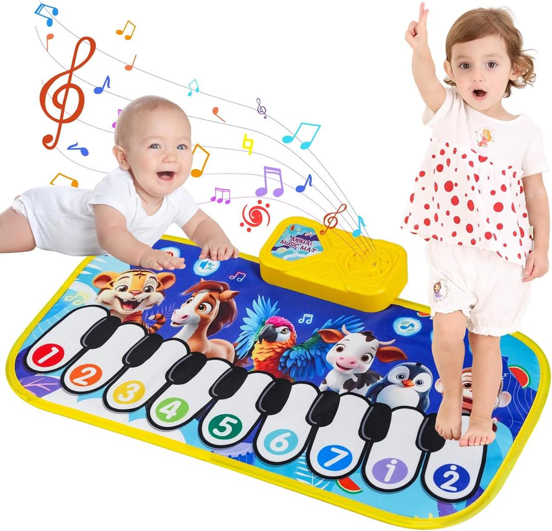Floor Piano Mat for Toddlers,Musical Mats W/ Animal Sounds&Songs,Kids Sensory Educational Carpet Toys,Blanket Touch Playmat for Boys,Girl Birthday Gift