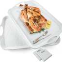 Extra Large Serving Tray with Handles, 20x13 inch, Set of 2 Melamine Platters for Serving Food, Turkey, Cookie, Rectangular Trays for Eating, Raised Dots Matt Finished, Dishwasher Safe, White