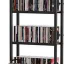 CD Storage Rack with Drawer, 5-Tier DVD Organizer Shelf w/Adjustable Book Stoppers, Media Storage Rack for CD/DVD, Books & Games, Ideal for Living Room & Home Office  15.7x11.8x56.5Inches (Black)