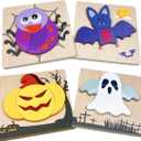 Anditoy 4 Pack Halloween Wooden Puzzles for Kids Toddlers Halloween Toys Party Favors Treat Bags Gifts