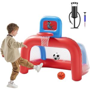 QPAU 2-in-1 Inflatable Toddler Basketball Hoop & Soccer Goal Set, Indoor Outdoor Sports Center Toys for Kids, Baby Toddlers Birthday Gift for 1 2 3 4 5 Year Old Boys Girls