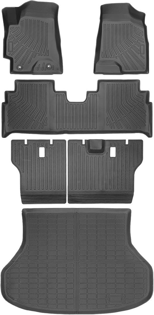 Floor Mats for Toyota Highlander 2001-2007, NOT for with 3rd Row or Hybrid, ONLY 5 Seats, for Highlander Base Limited Sport, TPE Custom Fit Floor Liners & Backrest & Cargo Liner