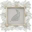 4x4 Small Vintage Picture Frame, Tiny Antique White Ornate Square Photo Frame, for Tabletop and Wall Display, Decorative Floral Design Retro Home Decor, Old Fashioned Photo Gallery Art