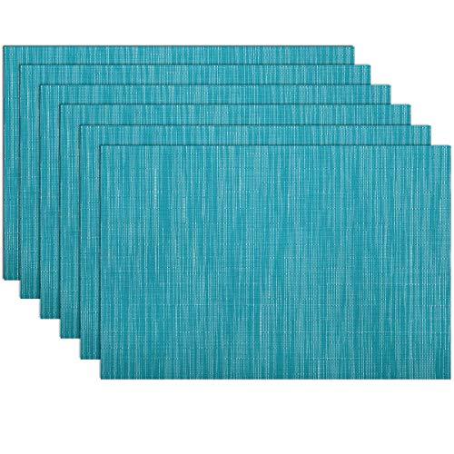 SHACOS Woven Vinyl Placemats Set of 6 Wipe Clean Wasahble Place Mats for Dining Table Heat Resistant Non Slip Table Mats (6, Teal Blue)