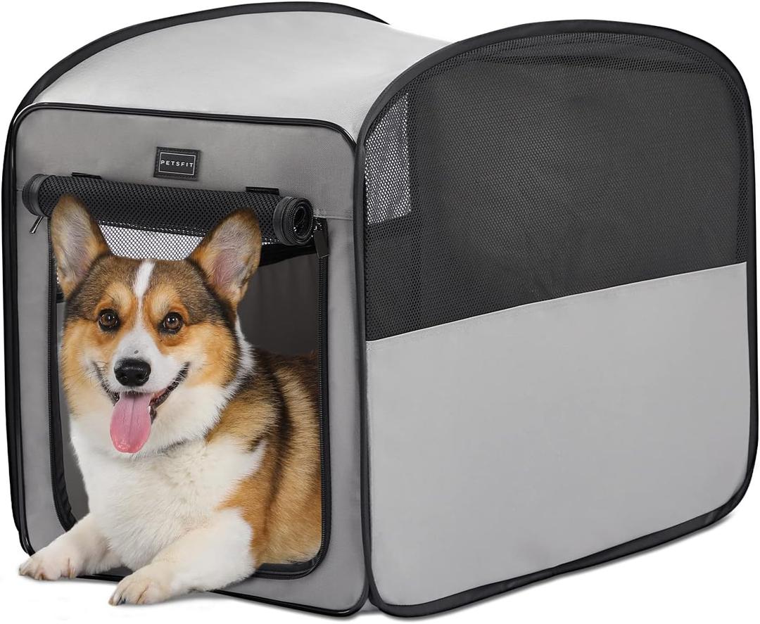 Petsfit Portable Dog CratePop Up Dog Crate for Medium DogsWaterproof Pet Cage Dog Kennel for Indoor/OutdoorLightweight Dog Carrier for TravellingGrey, 