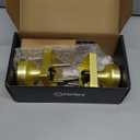 6 Pack Brushed Gold Door Knob with Square Rosette, Heavy Duty Door Knob with Lock, Interior Door Handles for Bath & Bed, (Satin Brass)