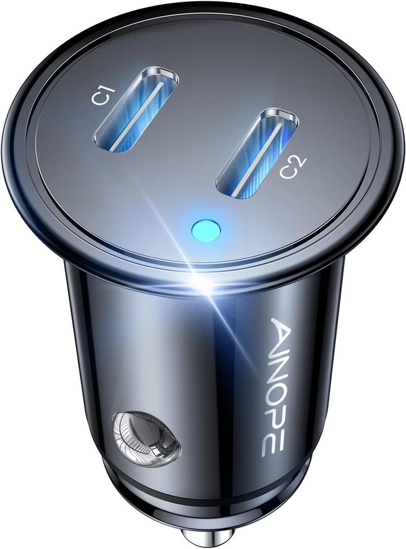 AINOPE USB C Car Charger for iPhone 15, Smallest 56W Car Charger Adapter Fast Charginig, PD 3.0 Dual USB Compatible with iPhone 15 Pro Max Plus/14/13 Pro/12 Pro/12 Mini, Galaxy, iPad Pro (grey)