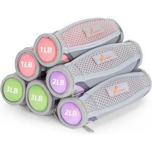 Sportneer Hand Weights for Women, Walking Weights Set 6pcs (1lb, 2lb, 3lb Each) Soft Dumbbells with Hand Strap for Home Workout, Running, Physical Therapy, Aerobics