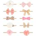 Baby Girl Headbands with Bows Soft Nylon Newborn Toddler Hairbands Handmade Baby Hair Accessories for Infant Girls Kids (10 Pack F)
