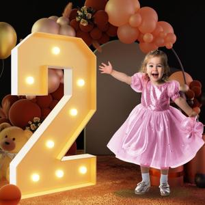 imprsv 3FT Light Up Numbers, Marquee Numbers for 2nd 21st Birthday Decorations Anniversary Party Decor, Mosaic Numbers for Balloons Number 2, Marquee Light up Letters, Pre-Cut Foam Board Kit
