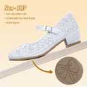 Girls Dress Shoes Mary Jane Shoes for Girls Sparkle Low Heel Hook and Loop Flats for School Wedding Party White US 2