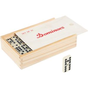 Domino Set with Wood Case - 55 Premium Double Nine Dominoes and Convenient Storage Box - Family Games by Trademark Games (Light Brown)