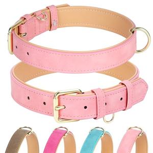 Jumpress Leather Dog Collar for Small Medium Large Dogs, Soft Padded Dog Leather Collar with Heavy Duty Gold Buckle, Durable & Comfortable for Small Dogs Daily Walking (Pink, S)