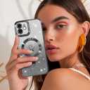 NITITOP Compatible with iPhone 12 Case Cute Clear Glitter [Compatible for MagSafe] Plating Heart Sparkle Bling Magnetic Girl Women Electroplated Frame Camera Protection Back Cover - Black