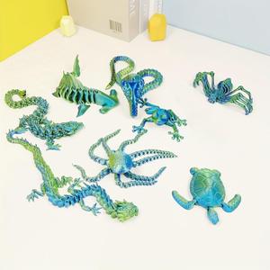TUTHKOTH 3D Printed Sea Creatures and Dragons Sculpture Set, 9Piece Decorative Figurines, BlueGreen Gradient