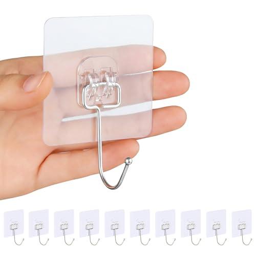 2 x Heavy Duty Adhesive Wall Hooks, Stainless Steel Sticky Hooks for Hanging, Towel & Coat Hooks Wall Mount, Waterproof Bathroom Hooks, Door Hooks for Hanging, No Drill, 44 lbs(Max) (10PC)