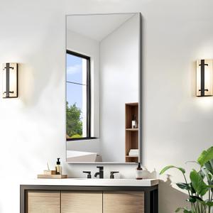 KOCUUY Silver Framed Mirror, 20"x40" Rectangle Bathroom Mirror for Wall, HD Tempered Glass, Anti-Rust Frame, Modern Design for Bathroom, Bedroom, Living Room, Entryway