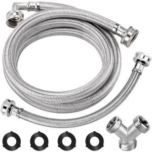Upgraded 6Ft Steam Dryer Hose Kit by Puxyblue Includes 6Ft Braided Stainless Steel hose with 90 Degree Elbow, 1Ft Inlet Adapter Hose, Y-connector - Burst Proof Line Fit for All Steam Dryers