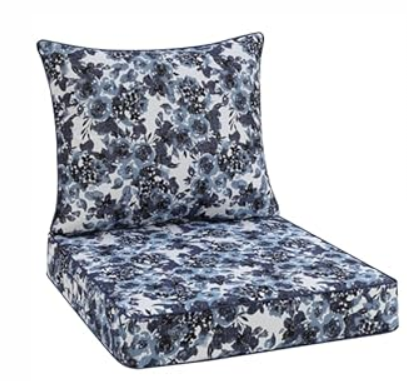 Favoyard Outdoor Seat Cushion 19 x 19 x 3 in Waterproof Pattern Fade Resistant Cover Removable Patio Furniture Cushions Deep Seat & Back Cushion Set with Adjustable Straps for Patio Chair Sofa Couch